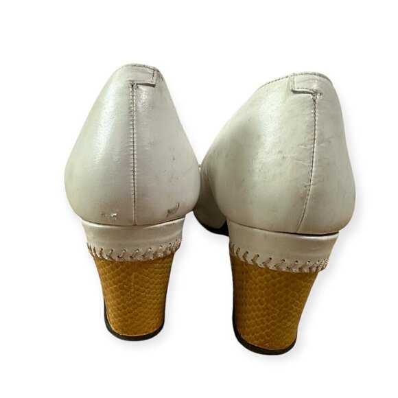 Vintage Rosina Ferragamo Schiavone Heeled Loafer Pumps,  Size 5.5, White Yellow - Picture 7 of 10